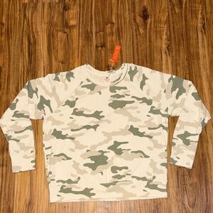 Sundry women’s sweatshirt 2 medium Camouflage Green cream tan crewneck soft NWT